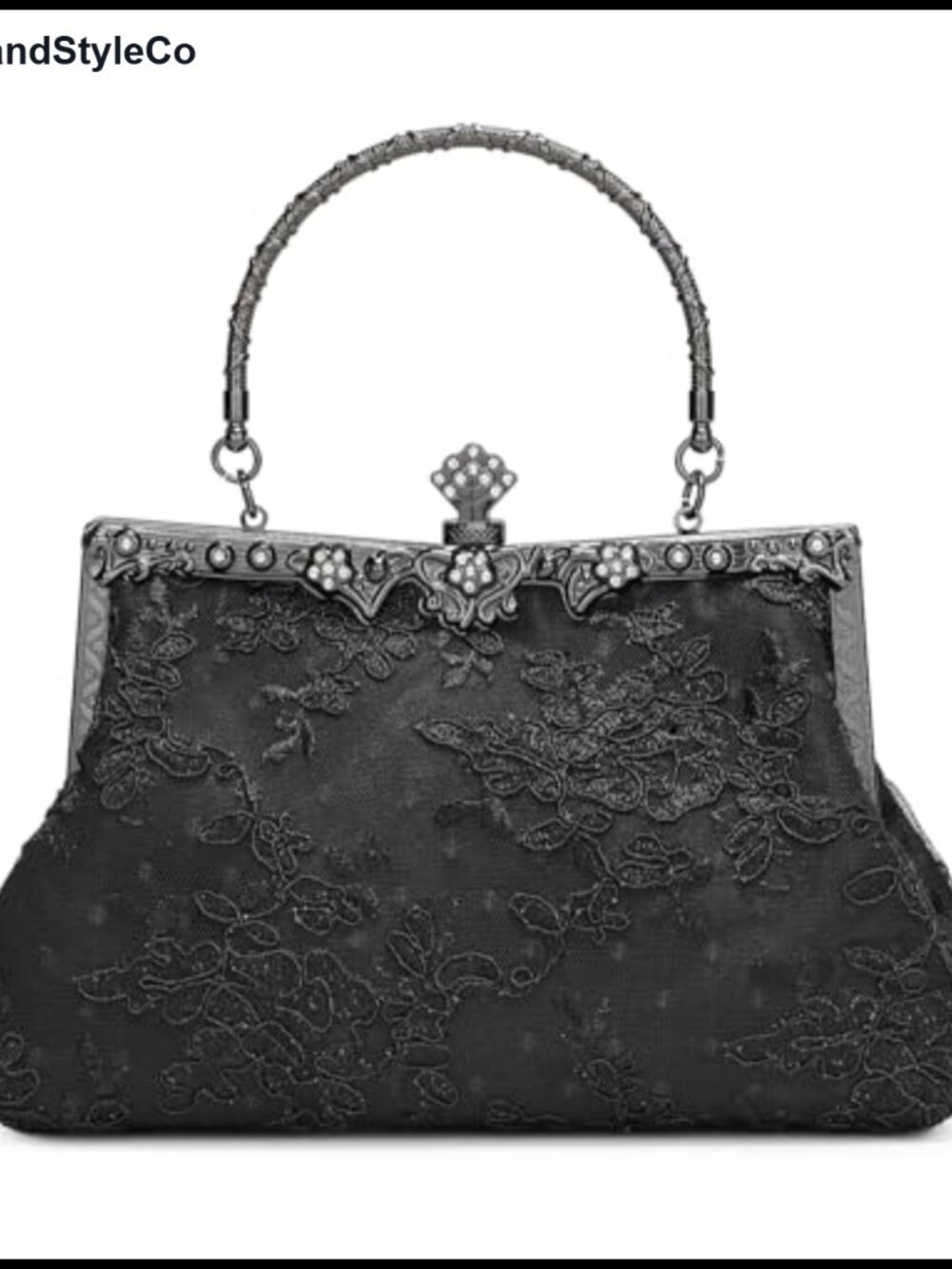 Lace Floral Clutch Purse 1920s Vintage Evening Bag with Chain